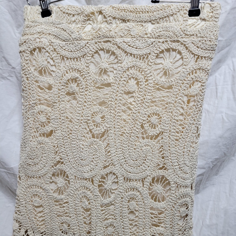 Miss Me Crochet Lace Maxi Skirt Cream Bohemian Festival Women's Medium Lined - Picture 2 of 7